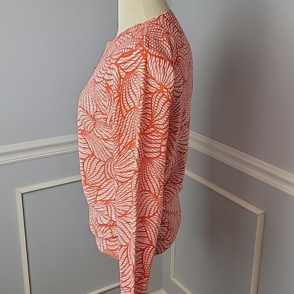 COVINGTON Orange White Abstract Button Crewneck Office Casual Cardigan Sweater L - Picture 2 of 9